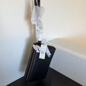 NWT Talbots Black Pebbled Leather Double-Zip Wristlet